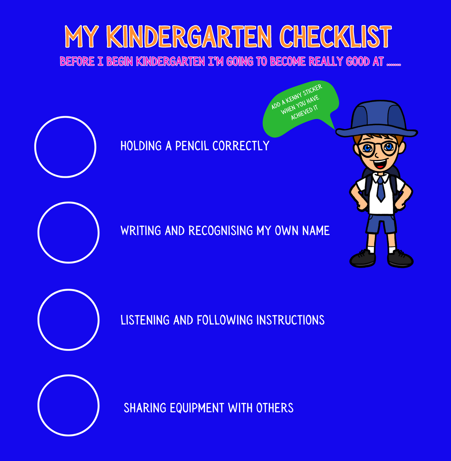 Clever Kenny Conquers Kindergarten Paperback + Activities Checklist Stickers Fun Tattoo