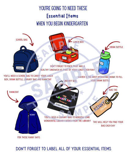 Tailored Kindergarten Orientation Kits - Including essential items and your school School Readiness Story Kit $14.99per student. minimum order 80